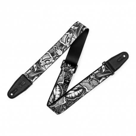 LEVY'S MP2TAT-001 2″ Tattoo Series Poly Guitar Strap - B&W Clowns