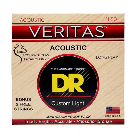 DR Strings VERITAS Coated Core Acoustic Guitar Strings - Custom Light (11-50)