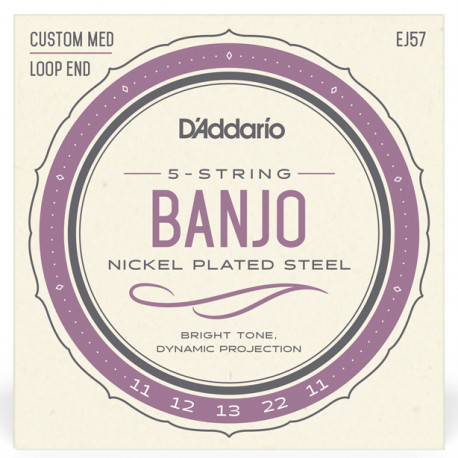 D'ADDARIO EJ57 BANJO NICKEL PLATED STEEL CUSTOM MEDIUM (11-22)