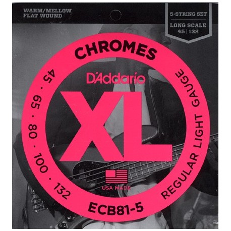 D`ADDARIO ECB81-5 XL CHROMES FLATWOUND BASS 5 45-132